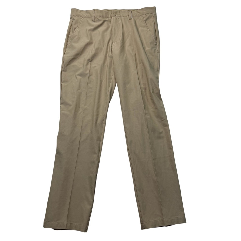 Adidas Mens Golf Pants Tan Stretch Flat Front Performance Trousers 33x32 #574